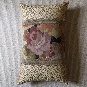Antique Tapestry and Cheetah Pattern Accent Pillow
